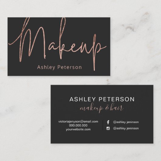 化粧のエレガントなタイポグラフィのばら色の金ゴールドの灰色 名刺 (正面/裏面)