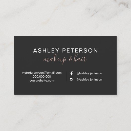 化粧のエレガントなタイポグラフィのばら色の金ゴールドの灰色 名刺 (裏面)