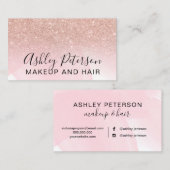 化粧のエレガントなタイポグラフィのピンクのバラの金ゴールドのグリッター 名刺 (正面/裏面)