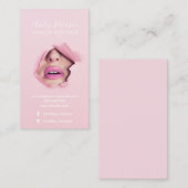 化粧のエレガントなタイポグラフィのピンクの唇の写真 名刺 (正面/裏面)