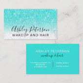 化粧のエレガントなタイポグラフィの大理石のターコイズのグリッター 名刺 (正面/裏面)