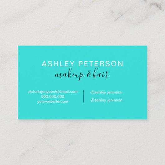 化粧のエレガントなタイポグラフィの大理石のターコイズのグリッター 名刺 (裏面)