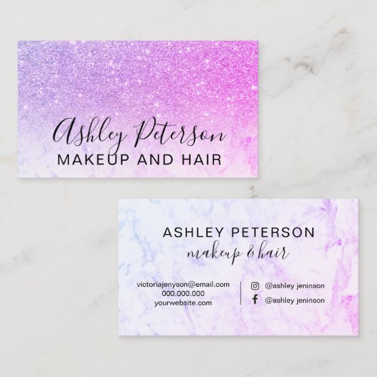 化粧のエレガントなタイポグラフィの大理石のピンクのグリッター 名刺 (正面/裏面)