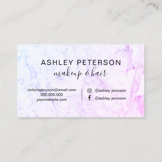 化粧のエレガントなタイポグラフィの大理石のピンクのグリッター 名刺 (裏面)