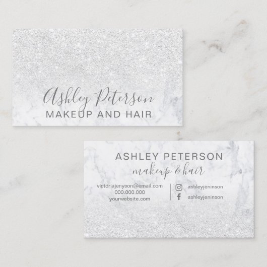化粧のエレガントなタイポグラフィの大理石の白いグリッター 名刺 (正面/裏面)