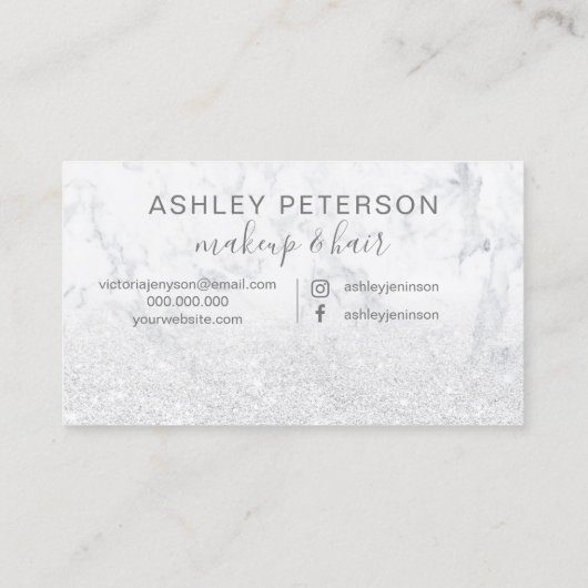 化粧のエレガントなタイポグラフィの大理石の白いグリッター 名刺 (裏面)
