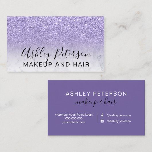 化粧のエレガントなタイポグラフィの大理石の紫色のグリッター 名刺 (正面/裏面)