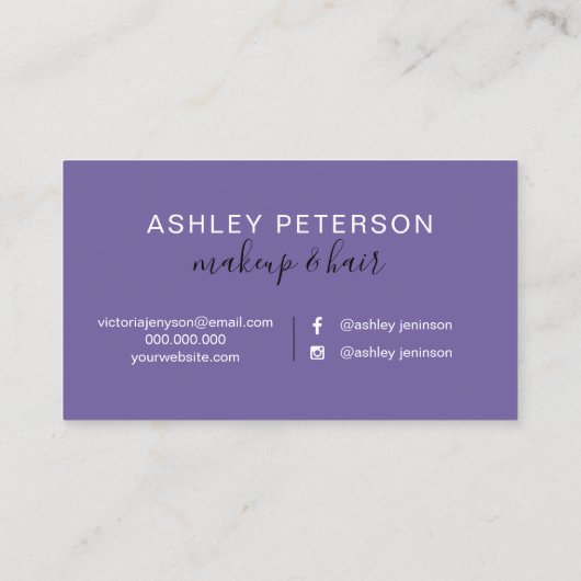 化粧のエレガントなタイポグラフィの大理石の紫色のグリッター 名刺 (裏面)