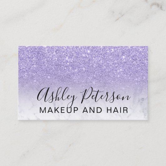 化粧のエレガントなタイポグラフィの大理石の紫色のグリッター 名刺 (正面)