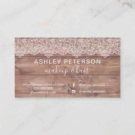 化粧のエレガントなタイポグラフィの白いレースの茶色木 名刺 (裏面)