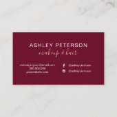 化粧のエレガントなタイポグラフィの赤いバーガンディのグリッター 名刺 (裏面)