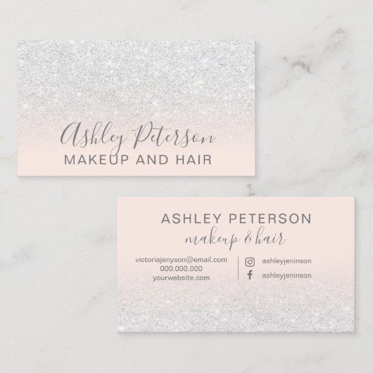 化粧のエレガントなタイポグラフィの赤面のピンクの白いグリッター 名刺 (正面/裏面)