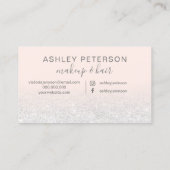 化粧のエレガントなタイポグラフィの赤面のピンクの白いグリッター 名刺 (裏面)