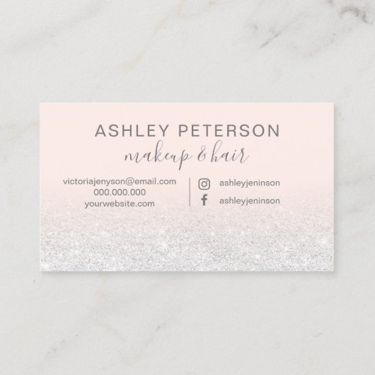 化粧のエレガントなタイポグラフィの赤面のピンクの白いグリッター 名刺 (裏面)