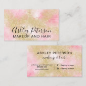 化粧のエレガントなタイポグラフィの金ゴールドのグリッターのピンク 名刺 (正面/裏面)