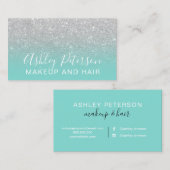 化粧のエレガントなタイポグラフィの銀のグリッターのティール（緑がかった色） 名刺 (正面/裏面)