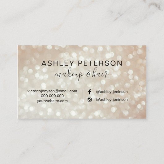 化粧のエレガントなタイポグラフィライト金ゴールドのバラのグリッター 名刺 (裏面)