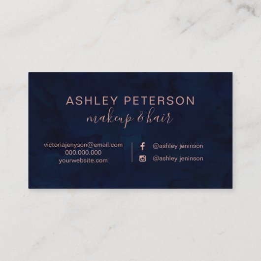 化粧のエレガントなタイポグラフィ海軍ばら色の金ゴールドのグリッター 名刺 (裏面)