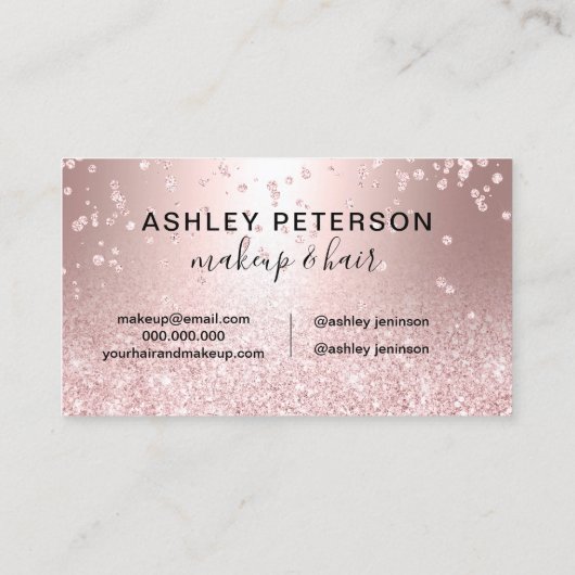 化粧のグラデーションなばら色の金ゴールドのグリッターの金属モノグラム 名刺 (裏面)