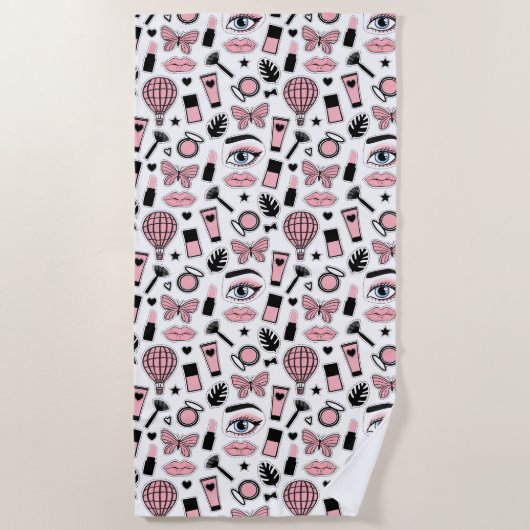 化粧のステッカーパターン ビーチタオル (正面)