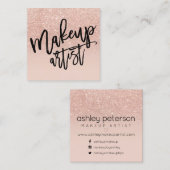 化粧のタイポグラフィのばら色の金ゴールドのグリッターの赤面のピンク スクエア名刺 (正面/裏面)