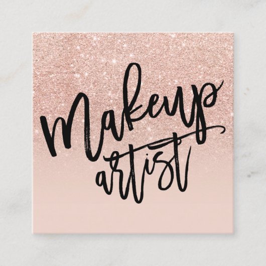 化粧のタイポグラフィのばら色の金ゴールドのグリッターの赤面のピンク スクエア名刺 (正面)