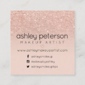 化粧のタイポグラフィのばら色の金ゴールドのグリッターの赤面のピンク スクエア名刺 (裏面)