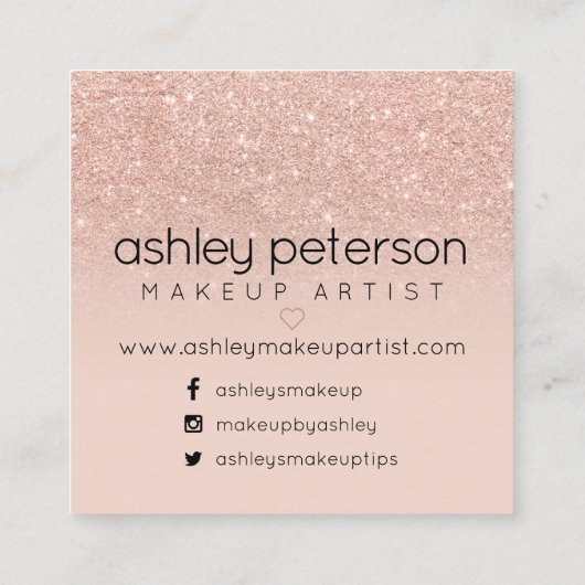 化粧のタイポグラフィのばら色の金ゴールドのグリッターの赤面のピンク スクエア名刺 (裏面)