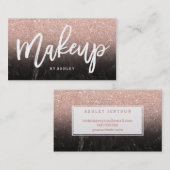 化粧のタイポグラフィのばら色の金ゴールドのグリッターの黒の大理石 名刺 (正面/裏面)