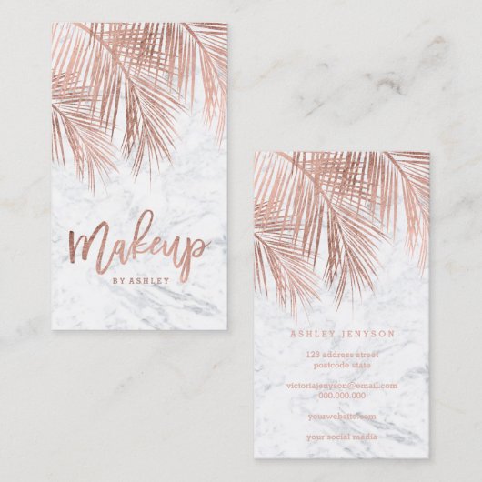化粧のタイポグラフィのばら色の金色やし自由章の木の葉の大理石 名刺 (正面/裏面)