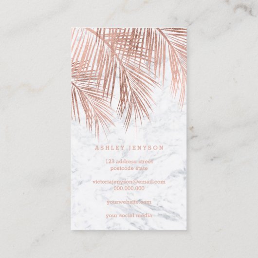 化粧のタイポグラフィのばら色の金色やし自由章の木の葉の大理石 名刺 (裏面)