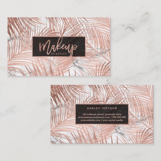 化粧のタイポグラフィのばら色の金色やし自由章の木の葉の大理石 名刺 (正面/裏面)