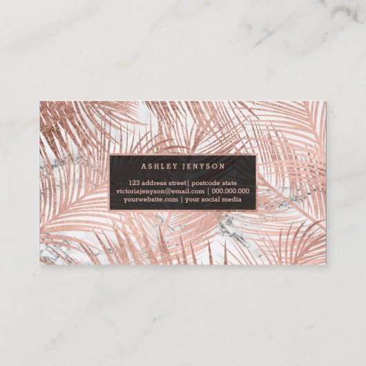 化粧のタイポグラフィのばら色の金色やし自由章の木の葉の大理石 名刺 (裏面)