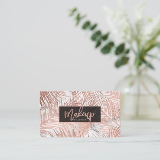 化粧のタイポグラフィのばら色の金色やし自由章の木の葉の大理石 名刺 (スタンド正面)