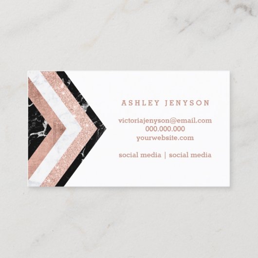 化粧のタイポグラフィのシェブロンの大理石のばら色の金ゴールドは縞で飾ります 名刺 (裏面)
