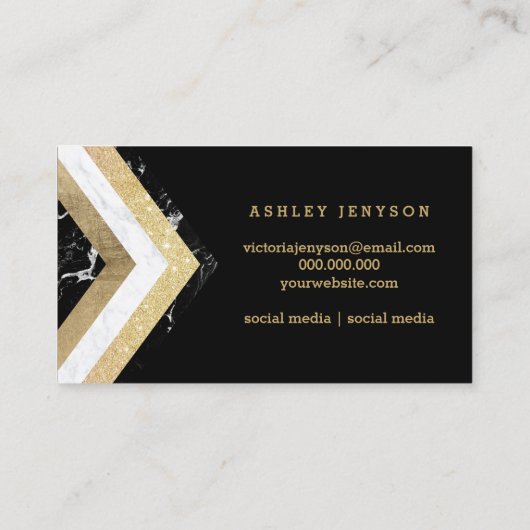 化粧のタイポグラフィのシェブロンの大理石の金ゴールドは縞で飾ります 名刺 (裏面)