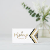 化粧のタイポグラフィのシェブロンの大理石の金ゴールドは縞で飾ります 名刺 (スタンド正面)