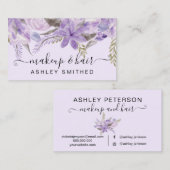 化粧のタイポグラフィのラベンダーの花柄の水彩画 名刺 (正面/裏面)