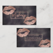 化粧のタイポグラフィの唇のばら色の金ゴールドの灰色の水彩画 名刺 (正面/裏面)