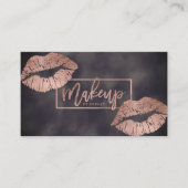 化粧のタイポグラフィの唇のばら色の金ゴールドの灰色の水彩画 名刺 (正面)
