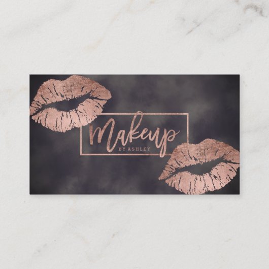 化粧のタイポグラフィの唇のばら色の金ゴールドの灰色の水彩画 名刺 (正面)