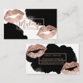 化粧のタイポグラフィの唇のばら色の金ゴールドの黒の水彩画 名刺 (正面/裏面)