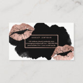 化粧のタイポグラフィの唇のばら色の金ゴールドの黒の水彩画 名刺 (裏面)