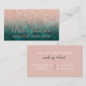 化粧のタイポグラフィの大理石のばら色の金ゴールドのグリッターの緑 名刺 (正面/裏面)