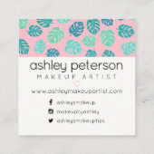 化粧のタイポグラフィの熱帯葉のピンク スクエア名刺 (裏面)