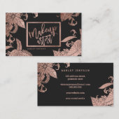 化粧のタイポグラフィの粋なのどのばら色の金ゴールドの花柄 名刺 (正面/裏面)