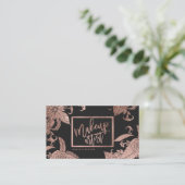 化粧のタイポグラフィの粋なのどのばら色の金ゴールドの花柄 名刺 (スタンド正面)