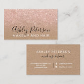 化粧のタイポグラフィの茶色のクラフトのばら色の金ゴールドのグリッター 名刺 (正面/裏面)