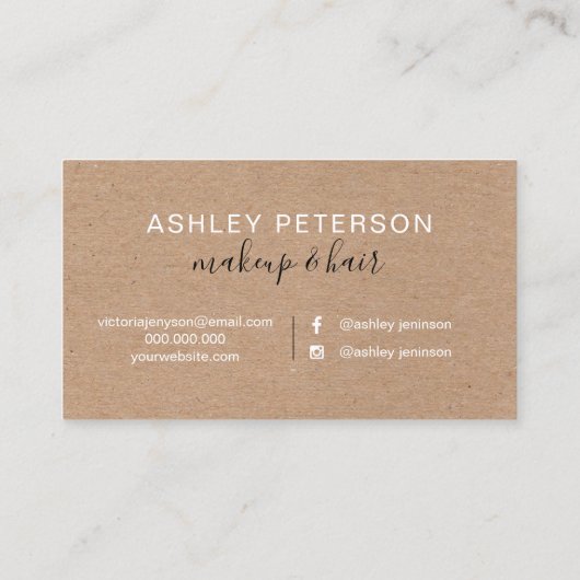 化粧のタイポグラフィの茶色のクラフトのばら色の金ゴールドのグリッター 名刺 (裏面)