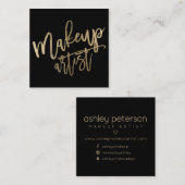 化粧のタイポグラフィの金ゴールドの黒の会合媒体 スクエア名刺 (正面/裏面)